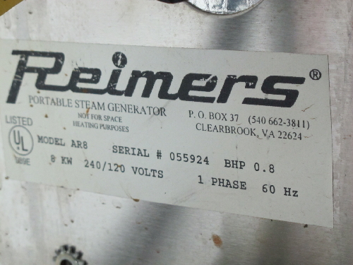 REIMERS AR8 PORTABLE STEAM GENERATOR 8 KW  