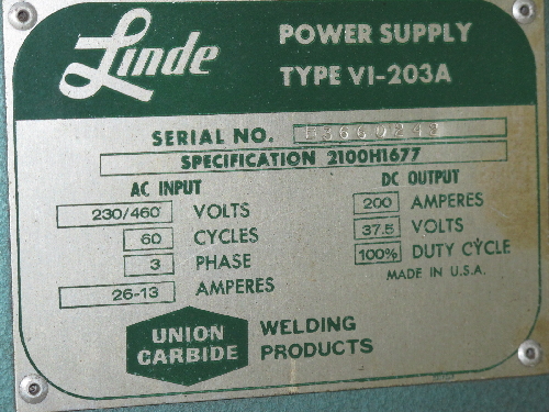 LINDE VI 203A WELDER 200 AMP  