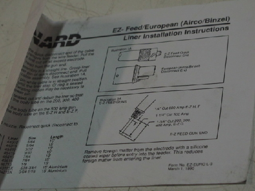 BERNARD WELDING EQUIPMENT 43115 MIG WELDING LINERS 2/300A 035 045 