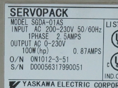 YASKAWA SGM 01A3NT14 AC SERVO MOTOR & SGDA 01AS AC SERVO DRIVE 