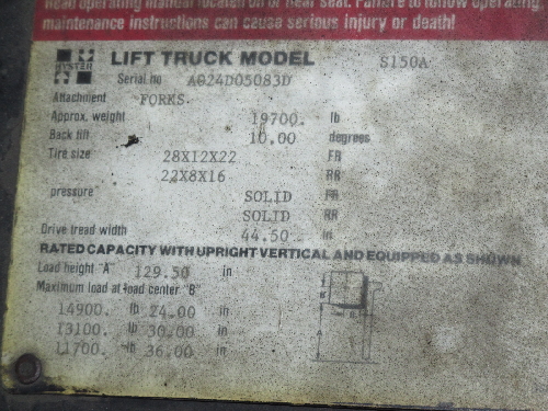 HYSTER S150A PROPANE FORK LIFT 14,900#  