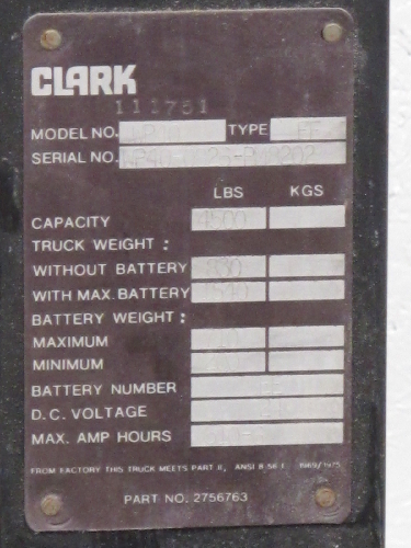 WP40 0826 PM8202 CLARK WP40 ELECTRIC PALLET JACK 4500 LBS  