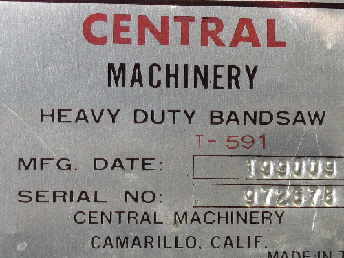 Central Machinery T 591 Horizontal Band Saw 8 x 5