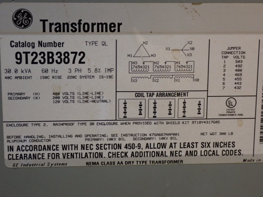 GE 9T23B3872 Dry Type Transformer Gray for sale online 